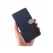 Ľanový Knižkový obal Xiaomi Redmi 7, Y3 tmavo modrý