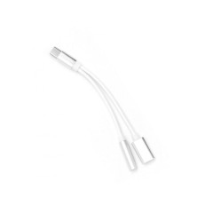 Adaptér AUX 2v1 Typ C (samec) na Typ C (samica) / Jack 3,5 mm (samica) biely