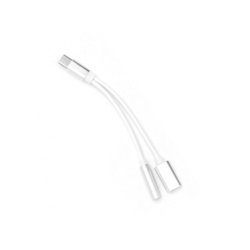 Adaptér AUX 2v1 Typ C (samec) na Typ C (samica) / Jack 3,5 mm (samica) biely Adaptér AUX 2v1 Typ C (samec) na Typ C (samica) / Jack 3,5 mm (samica) biely