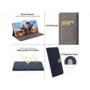 Ľanový Knižkový obal Xiaomi Redmi 7, Y3 tmavo modrý