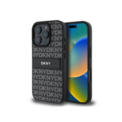 DKNY PU Leather Repeat Pattern Tonal Stripe Zadný Kryt pre iPhone 16 Pro čierny