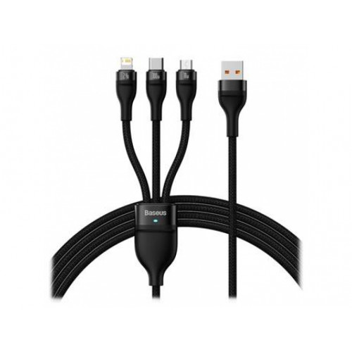 Baseus CASS030001 Flash Series 3v1 Kabel USB-AUSB-C, Lightning, MicroUSB 100W 1.2m čierny