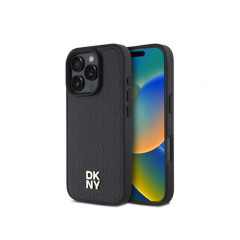 DKNY PU Leather Repeat Pattern Stack Logo MagSafe Zadný Kryt pre iPhone 16 Pro čierny