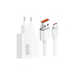Xiaomi MDY-17-EF USB-A 45W Cestovní Nabíječka + USB-C 6A Datový Kabel biely (Bulk)