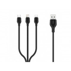 XO Nabíjací kábel NB103 3w1 USB - Lightning + USB-C + microUSB 1,0 m 2,1A čierny