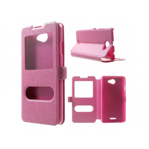Púzdro book Dual Windows pre HTC Desire 516 D516w Dual Sim Magnetický ružový